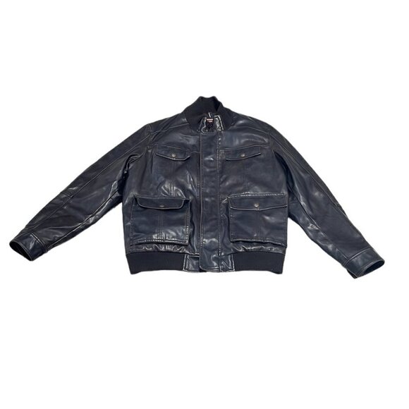 Levi's Faux Leather Distressed Aviator Jacket Pockets Vent Brown Size X Large XL - Picture 4 of 16